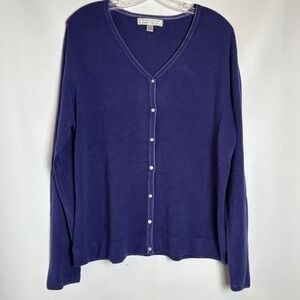 Carolyn Taylor Indigo Purple V-Neck Button Cardigan‎ Sweater Womens Large UK